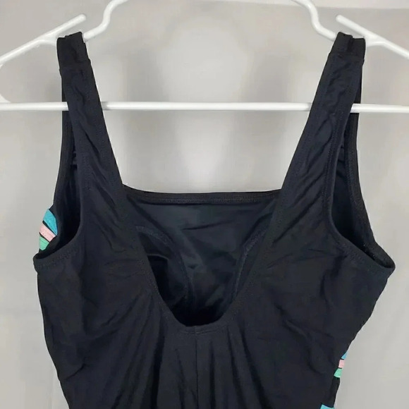 Women's INCHES AWAY One Piece Swimsuit SZ 10 Black Slimming Tummy Flatter Square - Picture 5 of 14